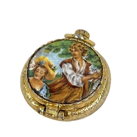 House of Fuller Vintage Gold Tone Perfume Holder Pendant With Romantic Scene Ena - Picture 1 of 9